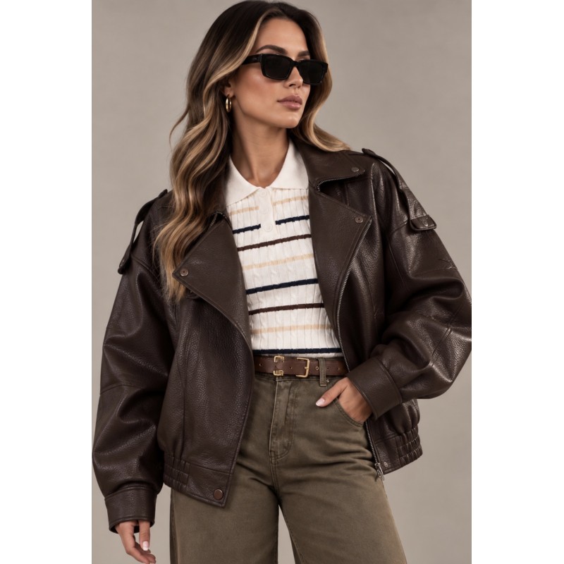 Chocolate Oversized Leather Jacket